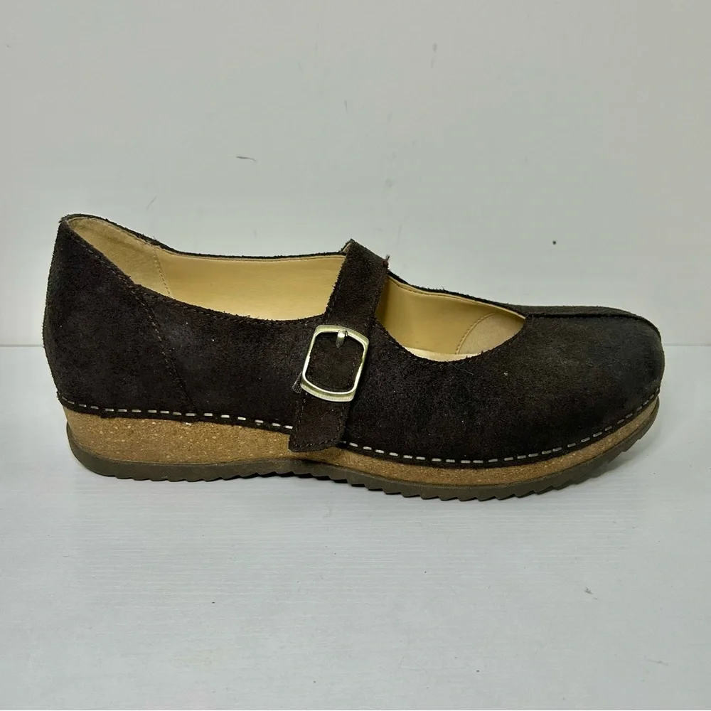 Dansko Mika Dark Brown Suede Mary Jane Flats Size 40EU